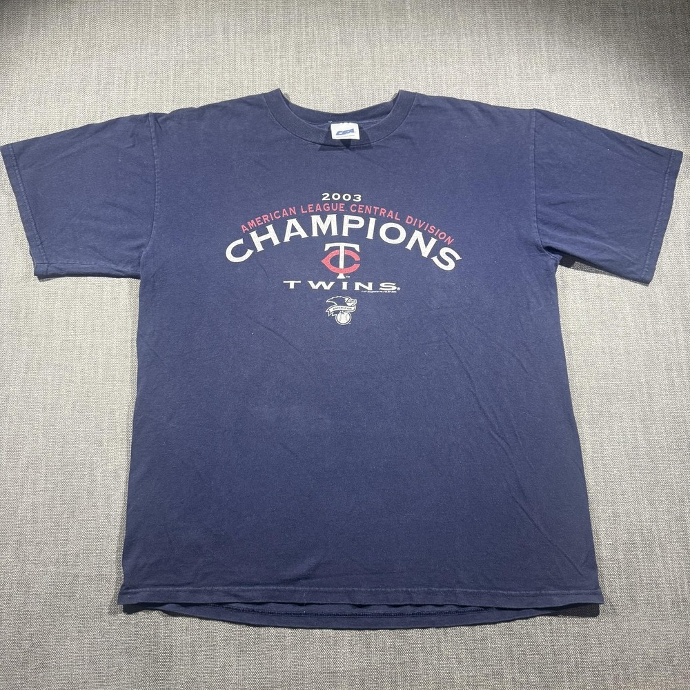 Vintage Minnesota Twins Shirt‎ Mens Large Blue MLB Baseball CSA 2003 AL Champs